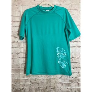 Kanu Rashguard Swim Shirt Womens Large Teal Green Swim Surf Short Sleeve
